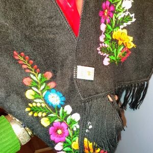 Floral Embroidered Black Scarf